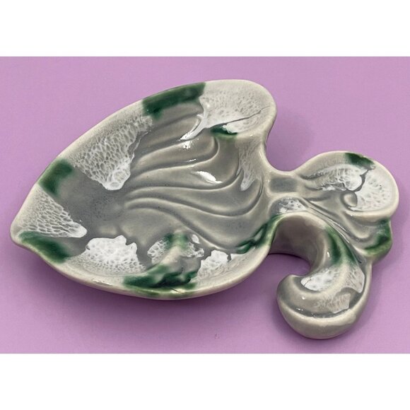 Vintage 80s fish soap dish, green, white and grey, ceramic soap holder - Picture 3 of 10